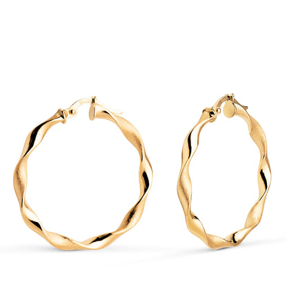 18K AROS ORO AMARILLO HUECOS RETORCIDOS MATE Y BRILLO 30 MM. GROSOR: 3 MM