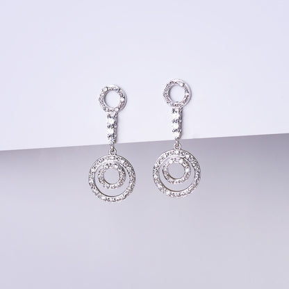 18K PENDIENTES LARGOS ORO BLANCO CIRCONITA CIERRE PRESION