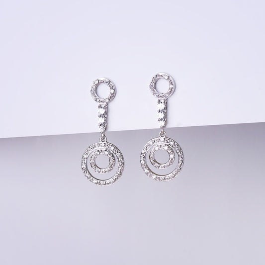 18K PENDIENTES LARGOS ORO BLANCO CIRCONITA CIERRE PRESION