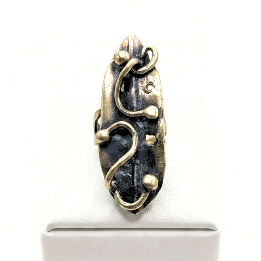 Anillo Sortija mujer de bronce dorado envejecido vintage volumen diseño joyería osnor moda moderno elegante 