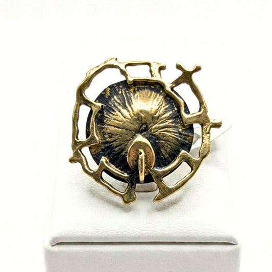Anillo Sortija mujer de bronce dorado envejecido vintage volumen arte escultura artesanía exclusivo diseño joyería osnor moda moderno elegante 