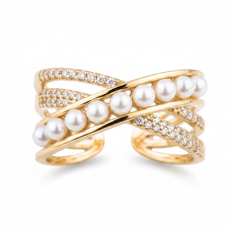 Anillo perlas fondo blanco