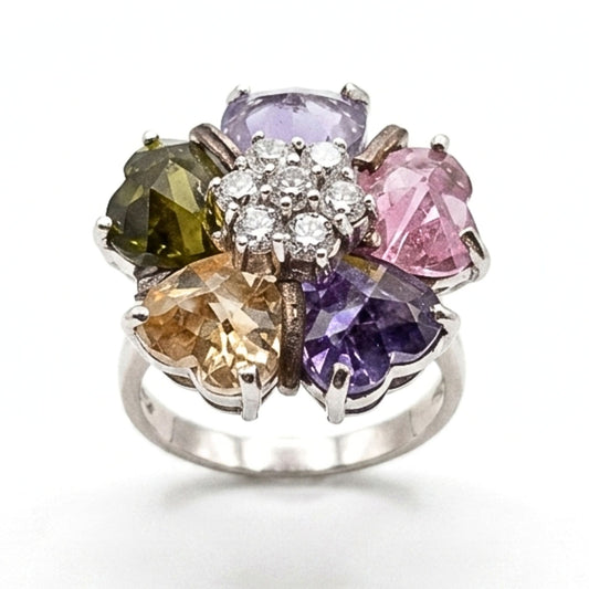 Anillo Sortija mujer de plata baño de rodio Swarovski color volumen diseño joyería osnor moda moderno elegante boda fiesta fashion glamour lujo exclusivo 