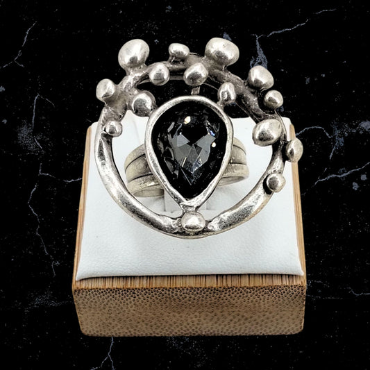 anillo zamak circonita gota color diseño exclusivo plateado joyeria osnor zamak