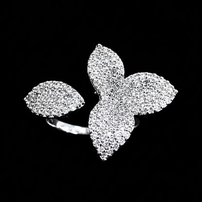 Anillo Sortija Mariposa Trébol con Circonitas Blancas | Acero Plateado