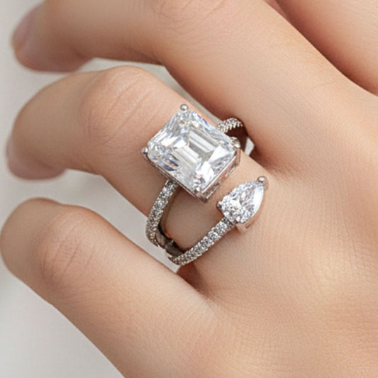Anillo Sortija Mujer Acero Inoxidable Plateado Circonitas Blancas Ajustable | Boda y Fiesta