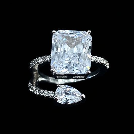 Anillo Sortija Mujer Acero Inoxidable Plateado | Circonitas Blancas | Ajustable | Boda y Fiesta