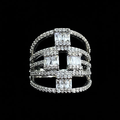 Anillo Sortija Ancha Glamour | Acero Inoxidable Plateado | Mujer