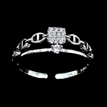 Anillo Cadena Circonitas Ajustable | Acero Plateado