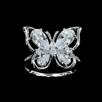 Anillo Mariposa con Circonitas Blancas Acero Plateado Ajustable