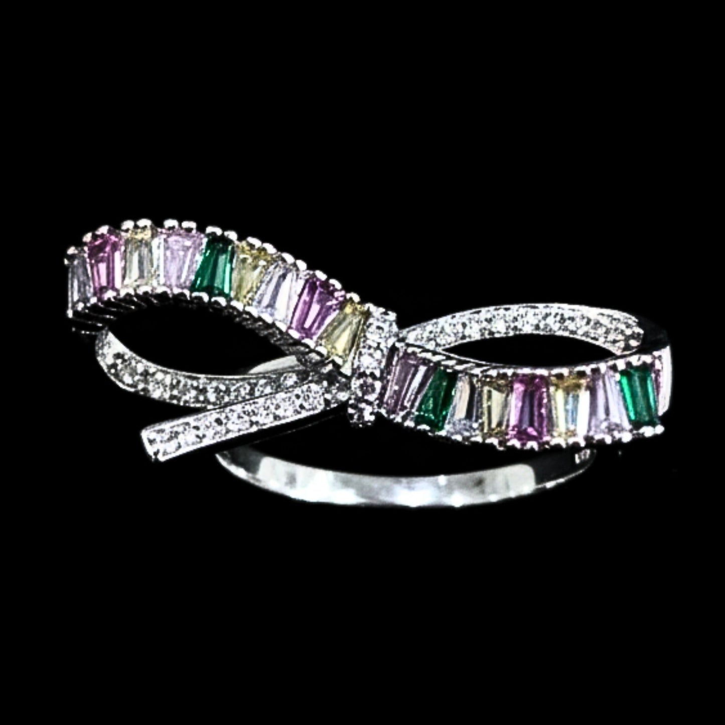 Anillo Sortija Infinito Multicolor Circonitas Baguette | Acero Plateado