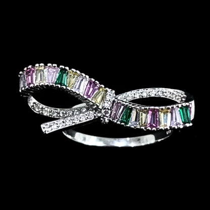 Anillo Sortija Infinito Multicolor Circonitas Baguette | Acero Plateado