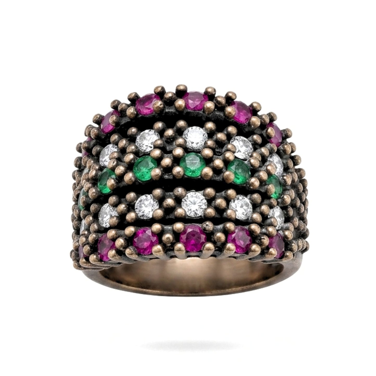 Anillo Sortija mujer de plata y bronce piedras naturales minerales vintage volumen diseño joyería osnor moda moderno elegante boda fiesta fashion glamour lujo exclusivo único 