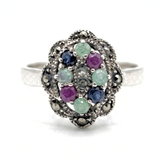 Anillo Sortija mujer de plata y Piedras Naturales vintage volumen arte envejecido diseño joyería osnor moda moderno elegante boda fiesta fashion glamour lujo elegante diario exclusivo 