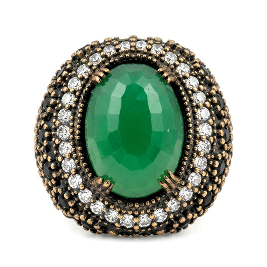 Anillo Sortija mujer de plata y bronce piedras naturales minerales vintage volumen diseño joyería osnor moda moderno elegante boda fiesta glamour lujo exclusivo único 