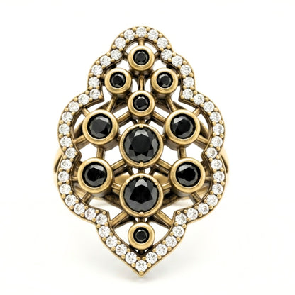 Anillo Sortija de plata y bronce piedras naturales ágata azul marino diseño joyería osnor moda moderno elegante boda fiesta fashion glamour lujo exclusivo único 