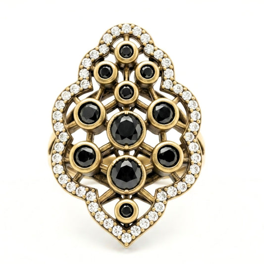 Anillo Sortija de plata y bronce piedras naturales ágata azul marino diseño joyería osnor moda moderno elegante boda fiesta fashion glamour lujo exclusivo único 
