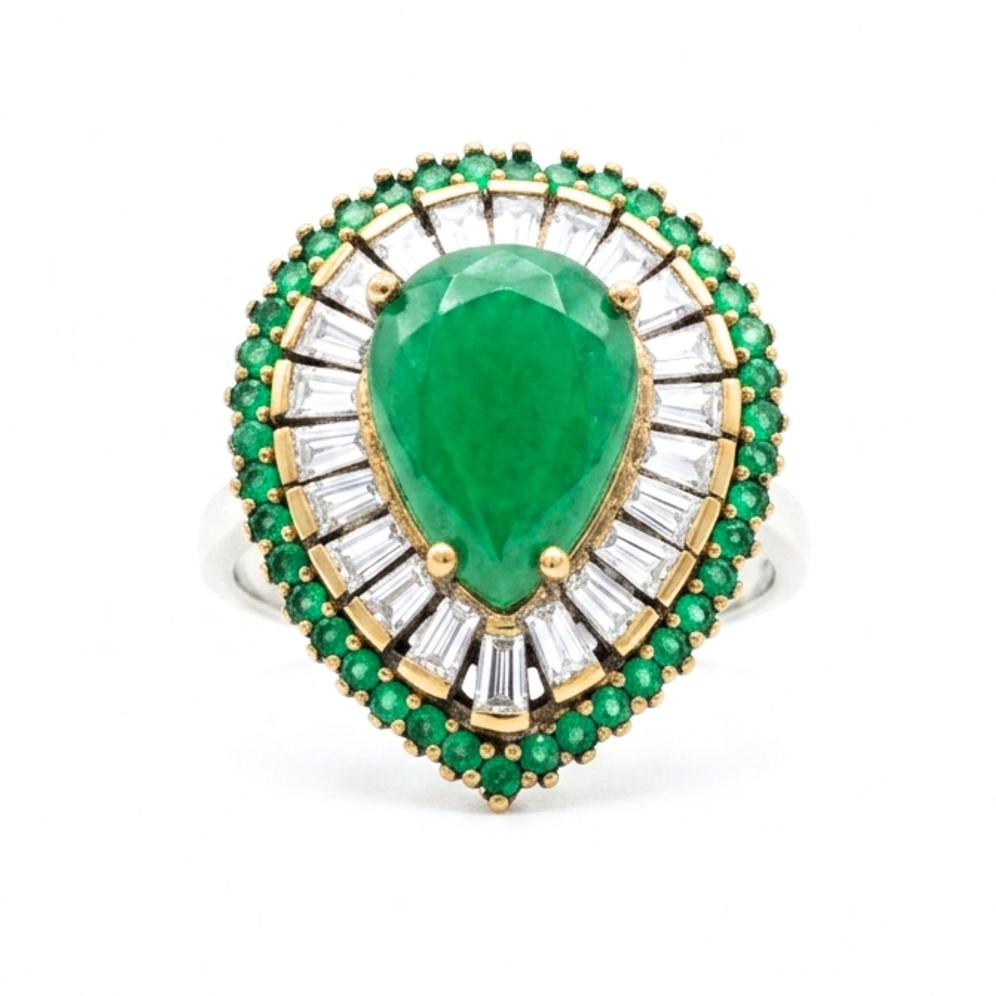 Anillo Sortija mujer de plata y bronce piedras naturales ágata verde forma gota diseño joyería osnor moderno elegante boda fiesta fashion glamour lujo exclusivo único 