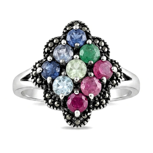Anillo de plata y pidras naturales mujer volumen vintage diseño joyería osnor moda moderno elegante boda fiesta fashion glamour lujo exclusivo 