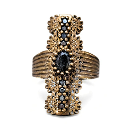 Anillo Sortija mujer de plata y bronce piedras naturales ágata azul marino diseño joyería osnor moda moderno elegante boda fiesta fashion glamour lujo exclusivo vintage envejecido volumen 