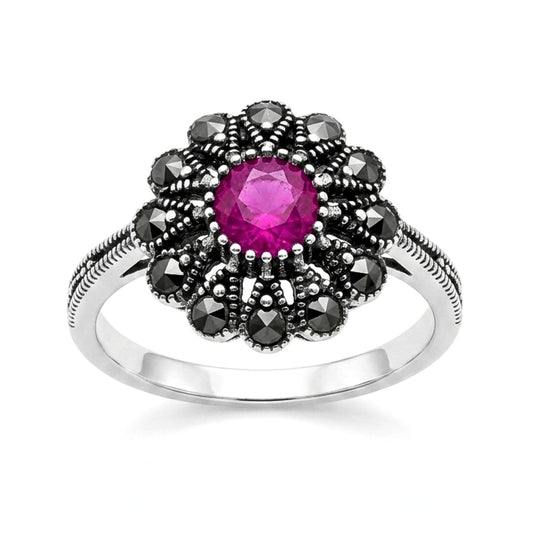 Anillo Sortija mujer de plata y piedras naturales vintage envejecido calado diseño joyería osnor moda moderno elegante boda fiesta fashion glamour lujo exclusivo único 
