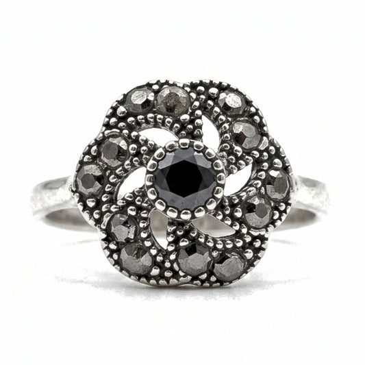 Anillo Sortija mujer de plata y piedras naturales ágata azul marino marquesitas vintage volumen diseño joyería osnor moda moderno elegante boda fiesta glamour lujo exclusivo único 