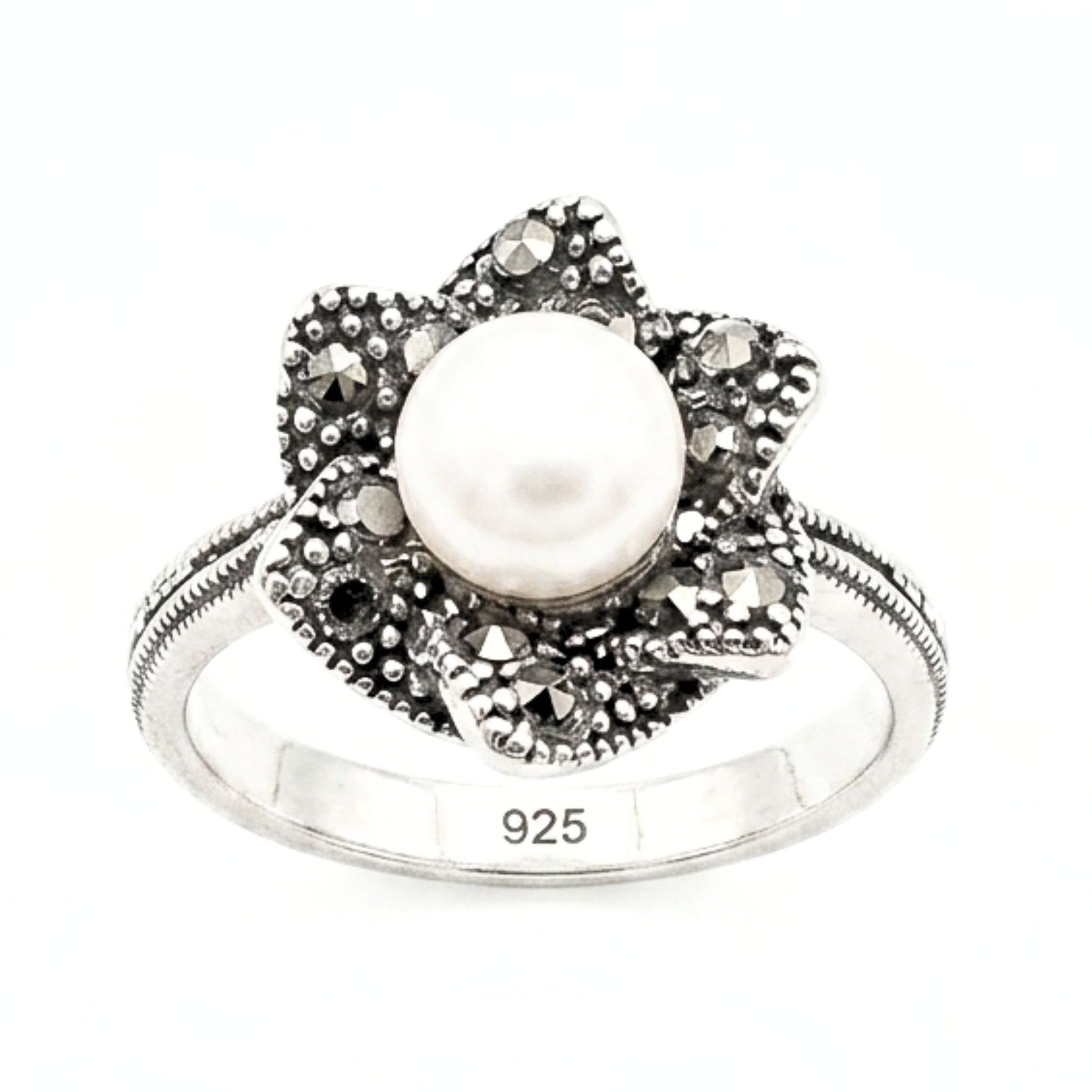 Anillo Sortija mujer de plata Piedras Naturales vintage volumen Perla marquesitas diseño joyería osnor moda moderno elegante boda fiesta fashion glamour lujo exclusivo único 