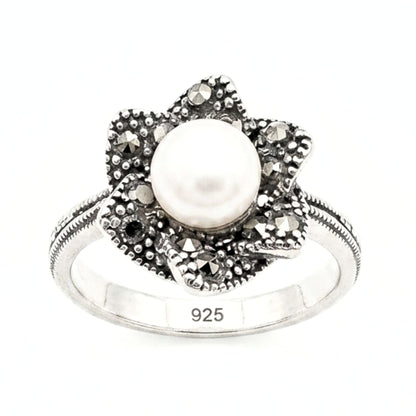 Anillo Sortija mujer de plata Piedras Naturales vintage volumen Perla marquesitas diseño joyería osnor moda moderno elegante boda fiesta fashion glamour lujo exclusivo único 
