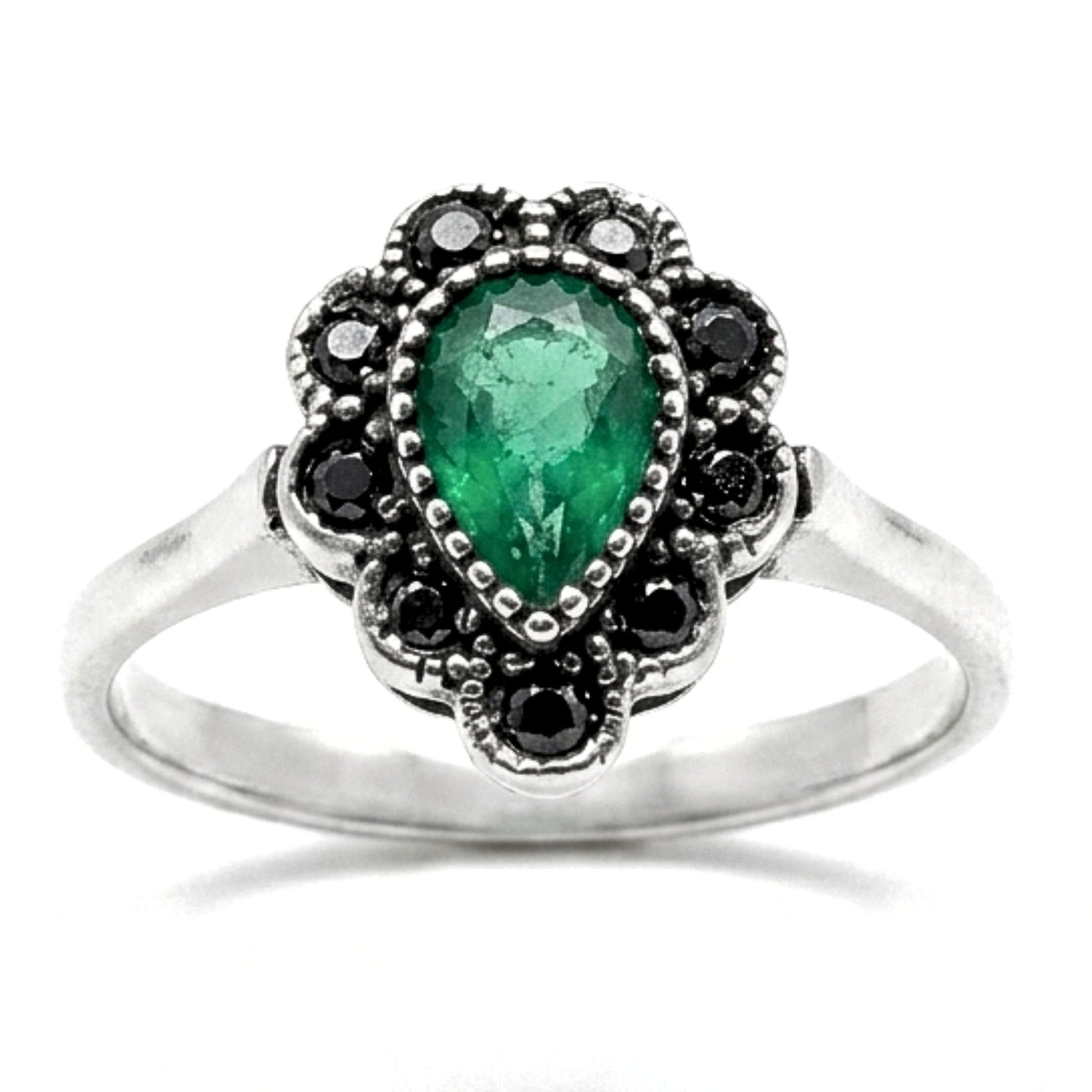 Anillo Sortija mujer de plata y piedras naturales ágata verde central marquesitas vintage volumen diseño joyería osnor moda moderno elegante boda fiesta fashion glamour lujo exclusivo único 