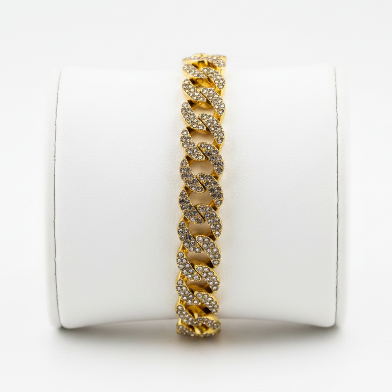 Brazalete cubano en expositor blanco unisex barbada Circonitas blancas engastadas diseño joyería osnor 
