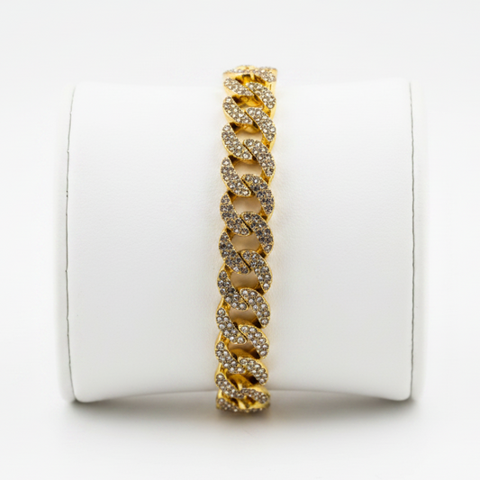 Brazalete cubano en expositor blanco unisex barbada Circonitas blancas engastadas diseño joyería osnor 