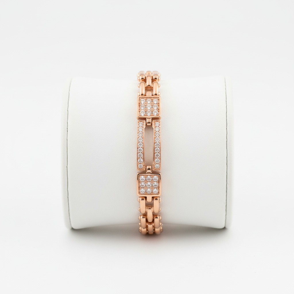 Brazalete en expositor blanco diseño unisex acero oro rosa joyeria osnor zamak
