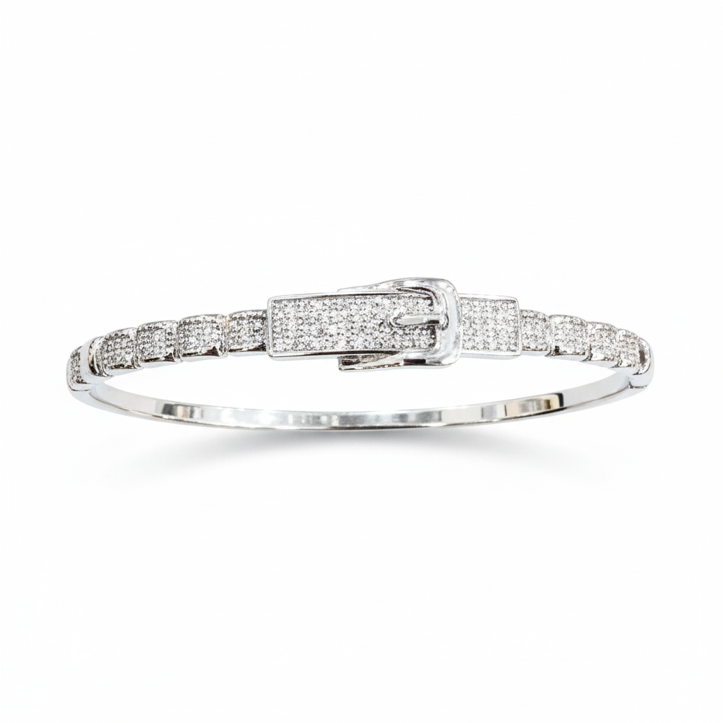 Brazalete fondo blanco acero plateado circonitas 