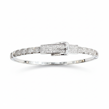 Brazalete fondo blanco acero plateado circonitas 