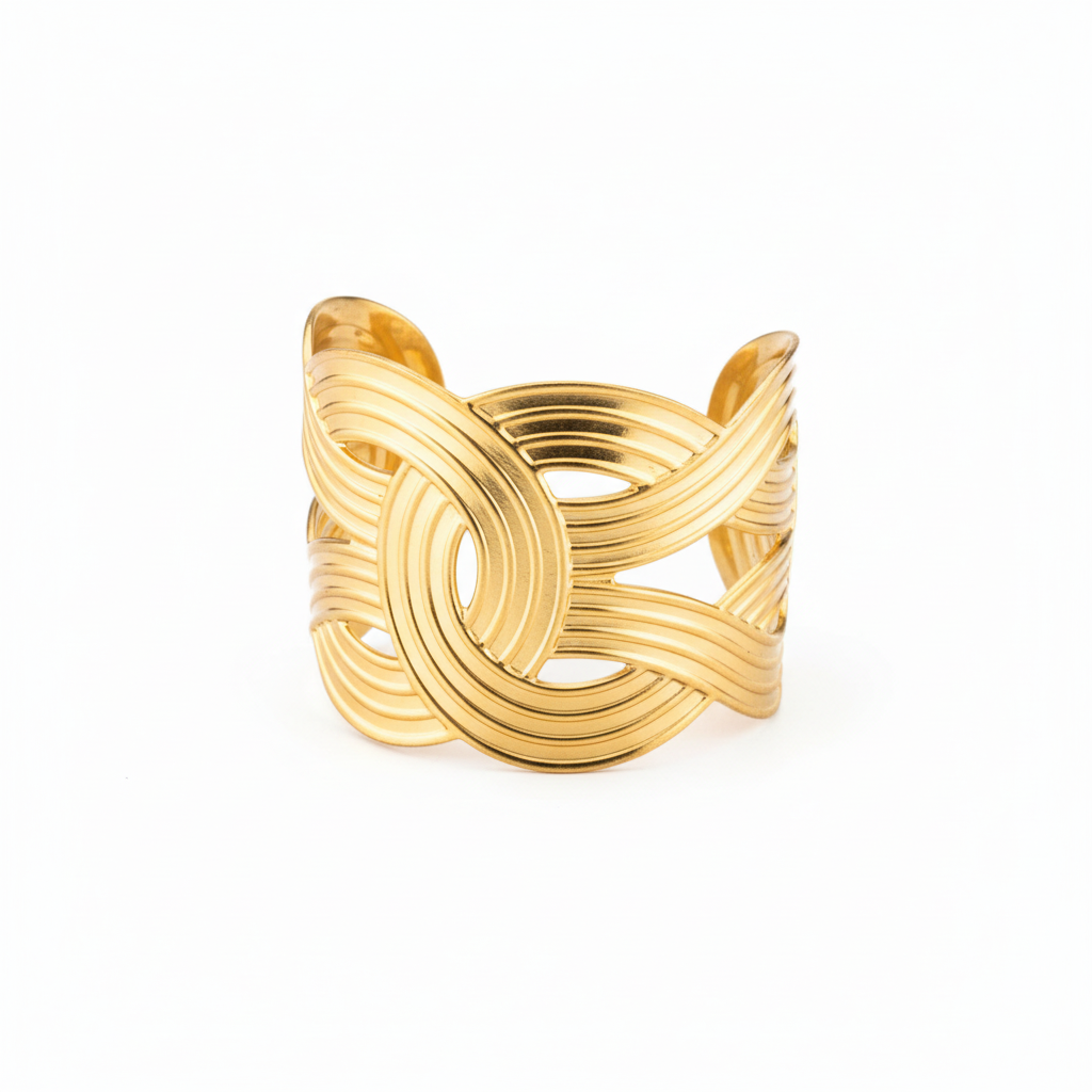 Brazalete fondo blanco acero chapado oro volumen diseño joyeria osnor