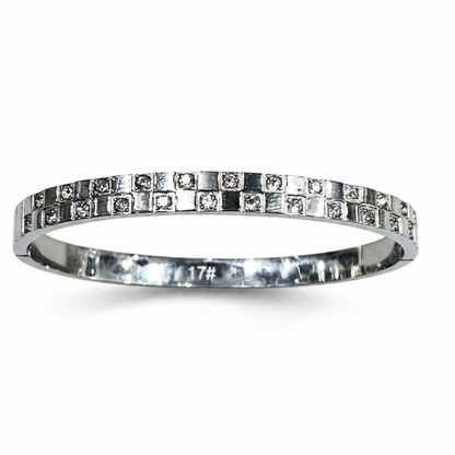 Brazalete fondo blanco acero plateado circonitas diseño joyeria osnor