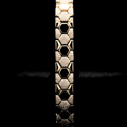 Brazalete Hexagonal Dorado con Circonitas | Acero Inoxidable Chapado Oro 14K