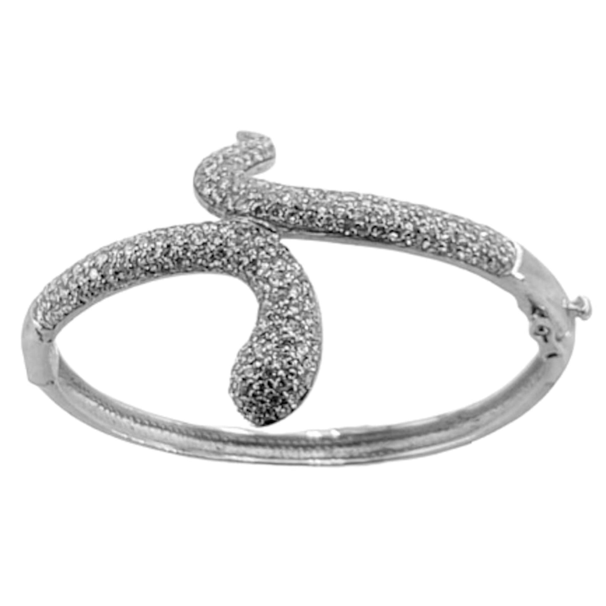 Brazalete Rígido Serpiente Plata 925 con Circonitas Blancas Pavé – Acabado en Rodio. Joyeria Osnor
