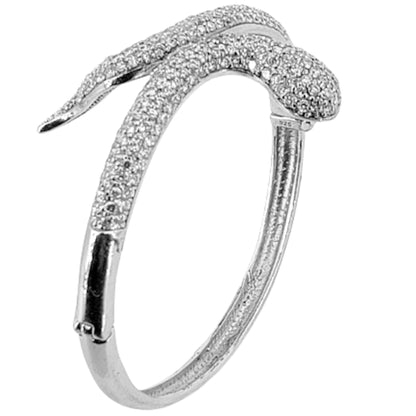 Brazalete Rígido Serpiente Plata 925 con Circonitas Blancas Pavé – Acabado en Rodio. Joyeria Osnor