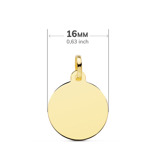 18K PLACA CHAPA DISCO ORO AMARILLO LISO EN BRILLO 16 MM