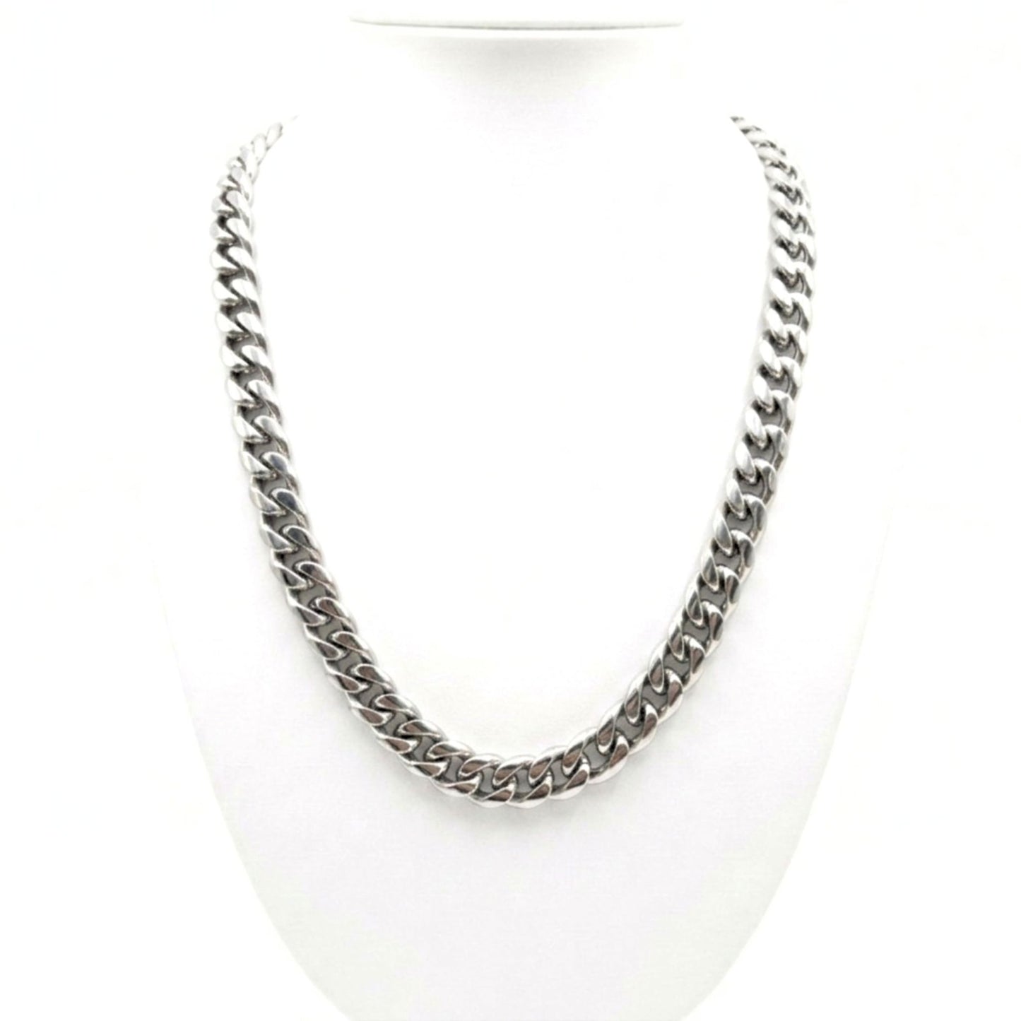 Cadena collar acero inoxidable plateado unisex volumen diseño joyería osnor moda 