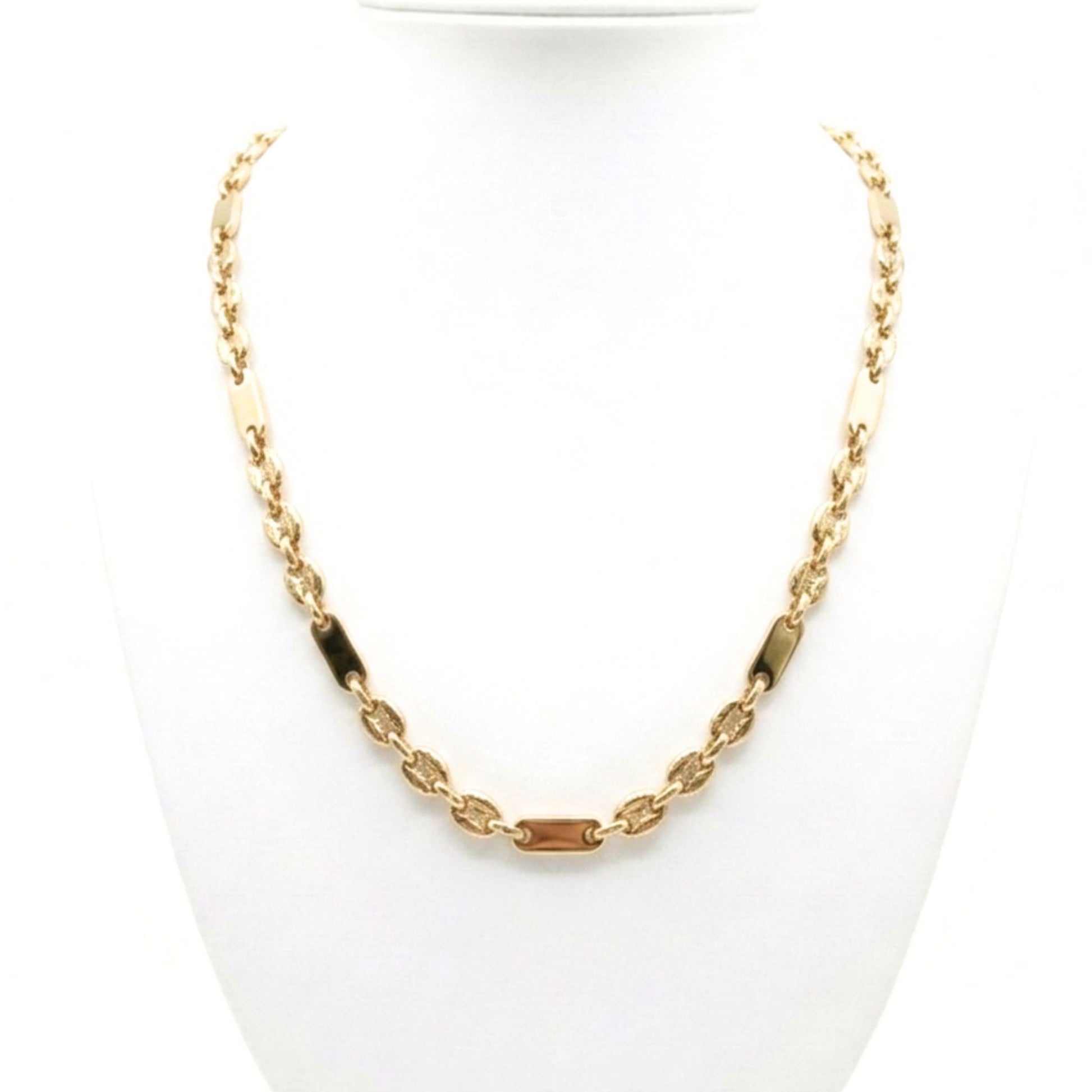Cadena Acero inoxidable dorado chapado oro 18ktes cierre mosquetón diseño joyería osnor moda moderno elegante 