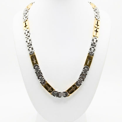 Cadena Acero inoxidable plateado y dorado bicolor unisex cierre mosquetón diseño joyería osnor cruz moda moderno fiesta fashion diario boda maciza 