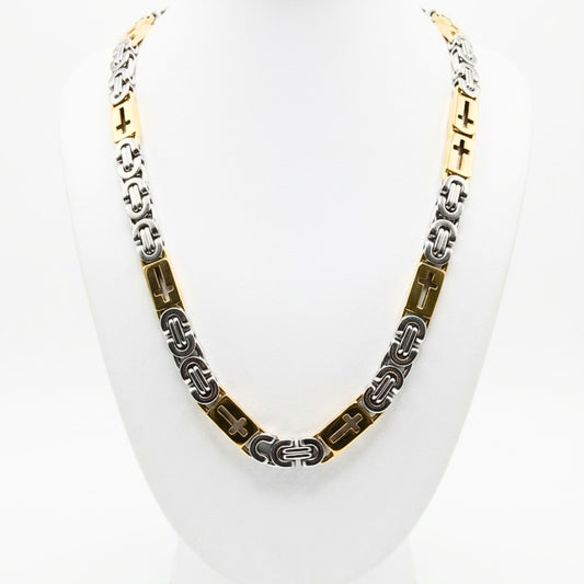 Cadena Acero inoxidable plateado y dorado bicolor unisex cierre mosquetón diseño joyería osnor cruz moda moderno fiesta fashion diario boda maciza 