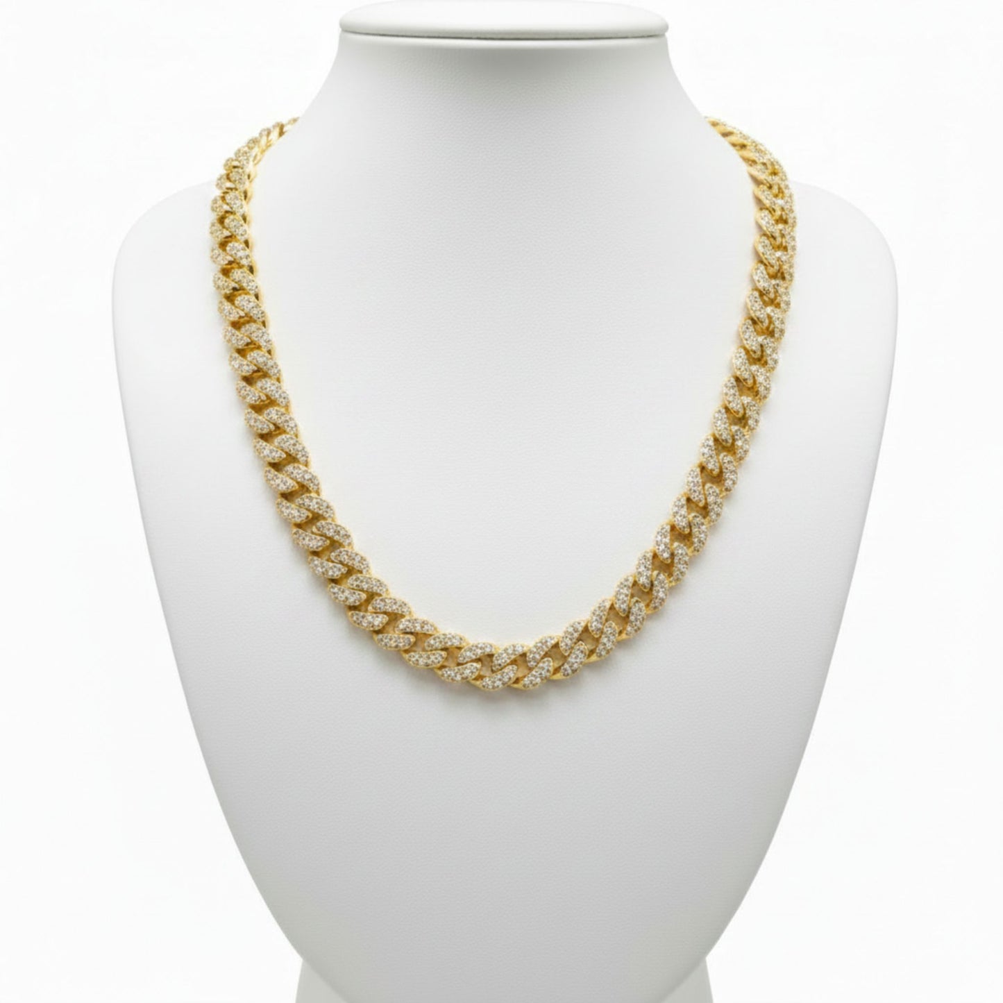 Cadena collar acero inoxidable dorado chapado oro 14ktes circonitas blancas engastadas diseño joyería osnor moda moderno elegante boda fiesta fashion glamour lujo. Joyeria Osnor