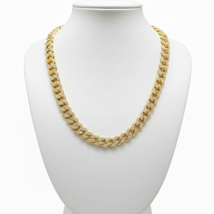 Cadena collar acero inoxidable dorado chapado oro 14ktes circonitas blancas engastadas diseño joyería osnor moda moderno elegante boda fiesta fashion glamour lujo. Joyeria Osnor