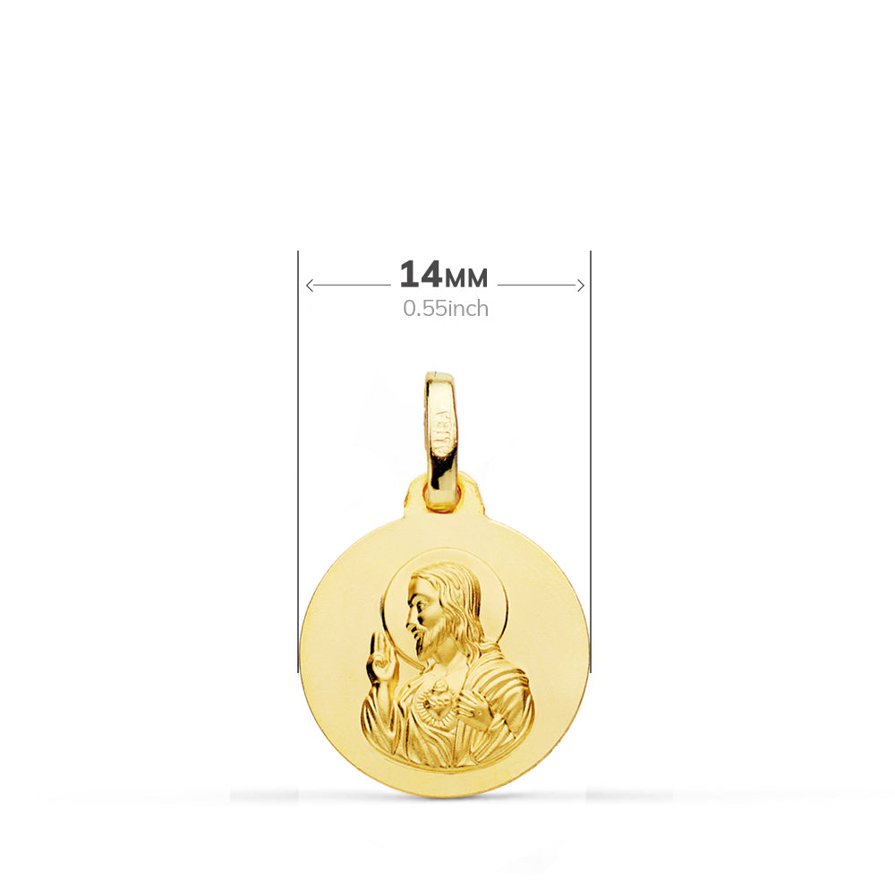 9K ESCAPULARIO ORO AMARILLO LISO VIRGEN DEL CARMEN CORAZON DE JESUS 14 MM