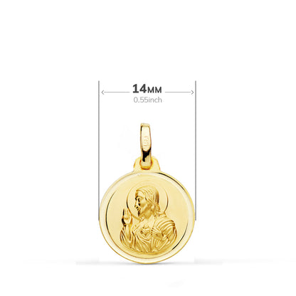18K ESCAPULARIO ORO AMARILLO BISEL ORO AMARILLO VIRGEN DEL CARMEN CORAZON DE JESUS 14 MM