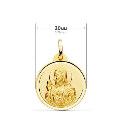 18K ESCAPULARIO ORO AMARILLO BISEL ORO AMARILLO VIRGEN DEL CARMEN CORAZON DE JESUS 20 MM