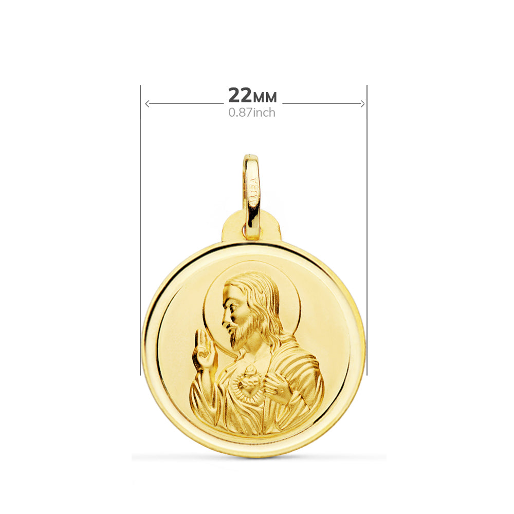 18K ESCAPULARIO ORO AMARILLO BISEL ORO AMARILLO VIRGEN DEL CARMEN CORAZON DE JESUS 22 MM